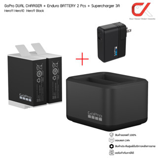 GoPro DUAL CHARGER + Enduro BATTERY 2 Pcs + Supercharger 3A Hero11 Hero10 Hero9 Black