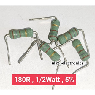 (20ตัว) 180R , 180โอห์ม  Metal Oxide Film Resistor 1/2Watt 1/2วัตต์ (รหัสสินค้า M02162)