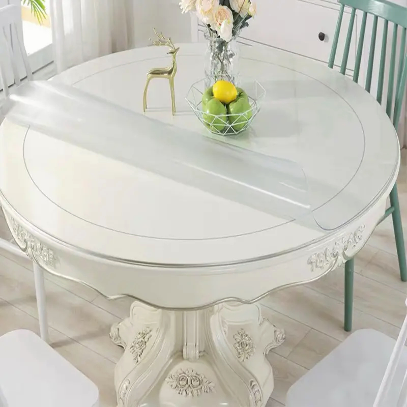 แผ่นรองโต๊ะทรงกลมแก้วใส PVC ผ้าปูโต๊ะอาหารกันน้ำและกันลวกกันน้ำมันกันความร้อนแบบใช้แล้วทิ้ง