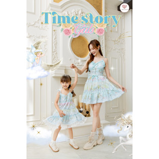 Time Story Girls เดรสลูกสาวตัวจิ๋ว แต่งระบายลูกไม้ปลายกระโปรงพิมพ์ลายยูนิคอร์นสุดน่ารัก สายไหล่ผูกเองได้ ซัมเมอร์ต้องมี