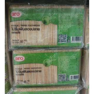 เอโร่ ไม้จิ้มฟัน สองปลาย ขนาด 46กรัม ยกแพ็ค 12ห่อ ARO BAMBOO TOOTHPICKS