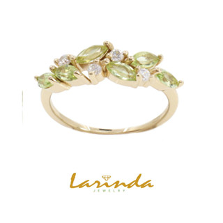 แหวนพลอย Peridot ใบมะกอก Silver 925 ชุบ Gold 18 K