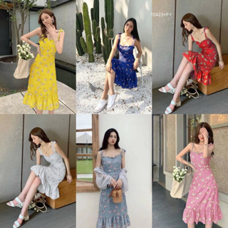 MM10423 เดรสลายดอกผูกไหล่ Floral dress with tie shoulders