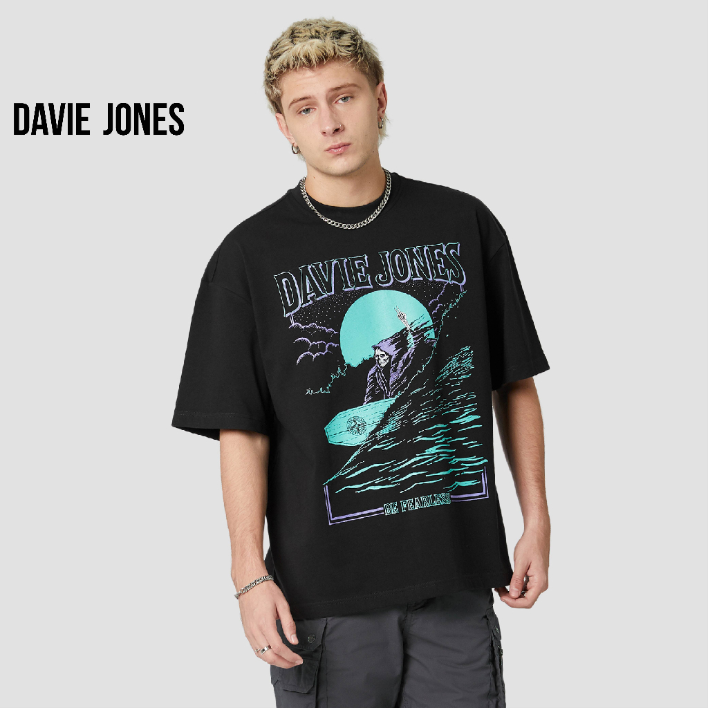 Davie Jones เสื้อยืดโอเวอร์ไซส์ พิมพ์ลาย สีดำ Graphic Print Oversized T Shirt In Black Tb0319bk