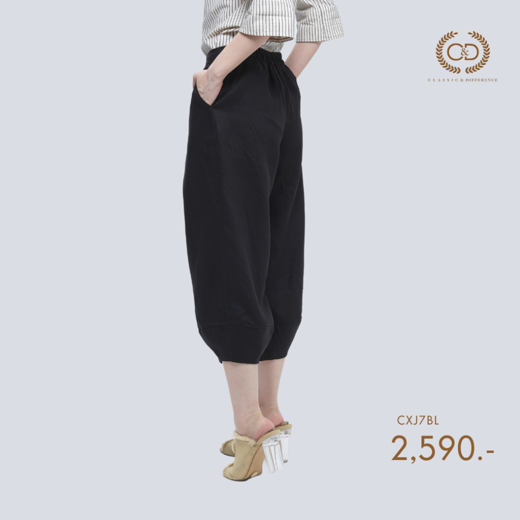 C&D กางเกง ขายาว ผ้าลินิน Linen Premium Big jinny pants ขาห้าส่วน สีดำ CXJ7BL - รูปที่ 2