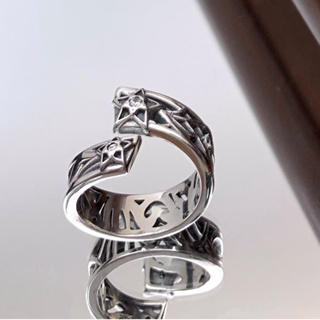 แหวนเงินแท้ 925 Seiko ผิดปกติดาวห้าแฉกนำโชคชายและหญิงย้อนยุคสดใสด้วยแหวนเปิดเดียวกัน