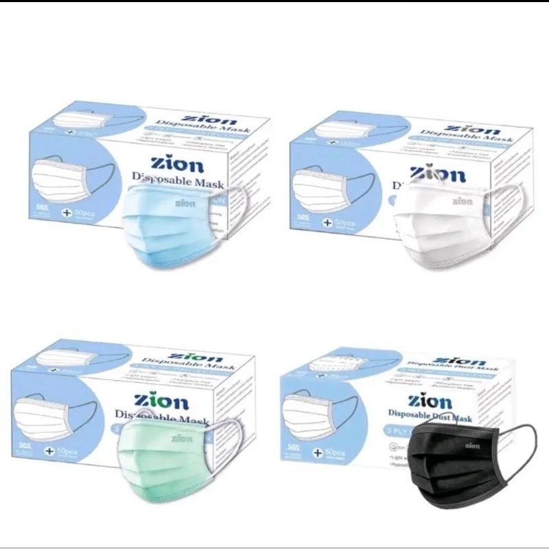 ZION  รุ่น Disposable Mask หน้ากากป้องกันฝุ่นละออง หน้า 3 ชั้น