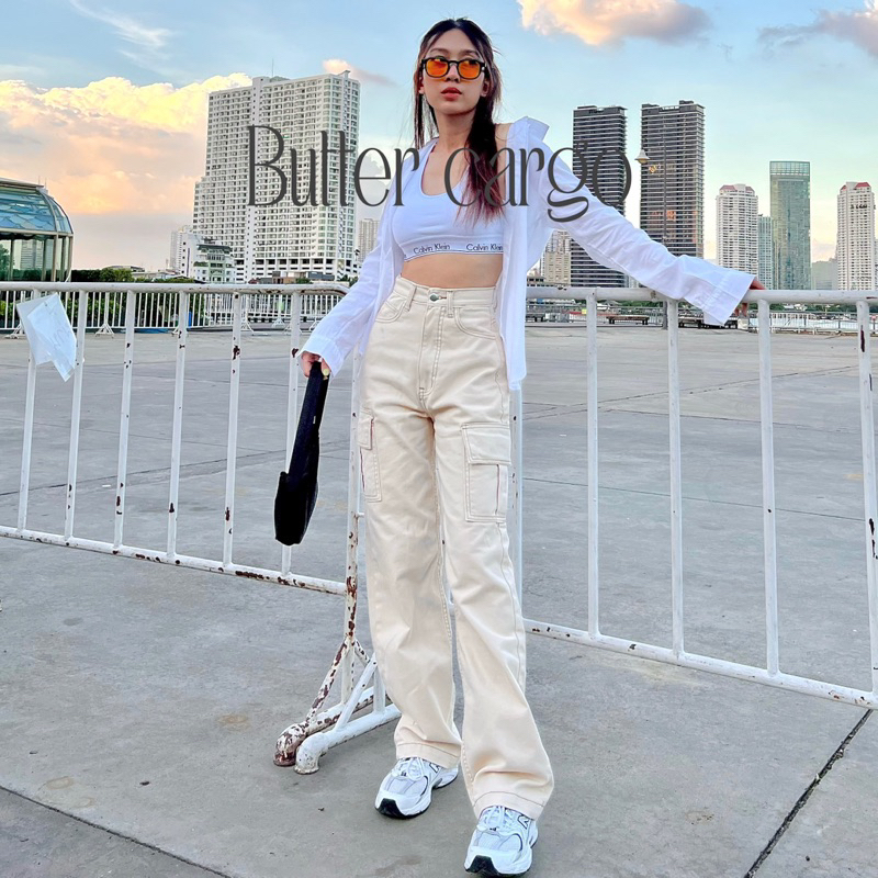 Butter cargo | กางเกงคาร์โก้ กางเกงยีนส์ผู้หญิง เอวสูง