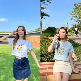 Every Time🌺 เสื้อครอป Honey Mood 🍯 เสื้อยืดทรง baby crop  ผ้า cotton 100% ใส่นุ่มสบาย อก : 32-36 ยาว 16