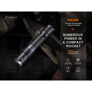 ไฟฉาย Tactical Fenix PD35R 1700 Lumens กะทัดรัด ชาร์จในตัว