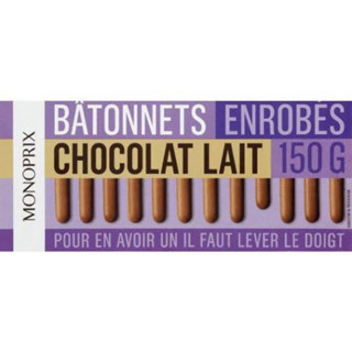 นำเข้าจากฝรั่งเศส🇫🇷 บิสกิตแท่งเคลือบช็อกโกแลต150กรัม monoprix batonnets enrobes chocolate lait