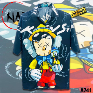 เสื้อฮาวาย การ์ตูนถือตุ๊กตา A741 ผ้าไหมอิตาลีแท้