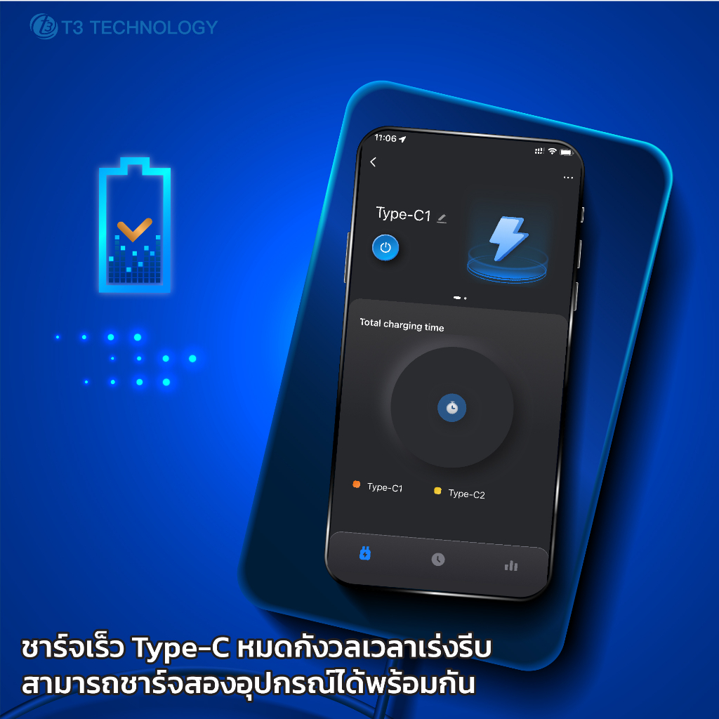 T3 Smart Fast Charger 65W อะแดปเตอร์สำหรับชาร์จเร็ว type-C 2 ช่อง ชาร์จ ...