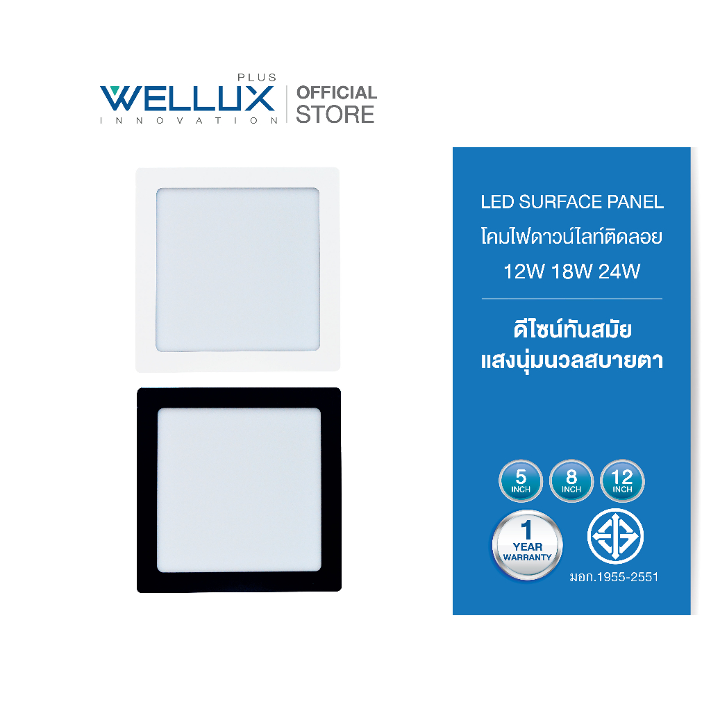 WELLUX โคมไฟดาวน์ไลท์อลูมิเนียมติดลอย 12W 18W 24W แสงขาว แสงวอร์ม LED Downlight surface Panel