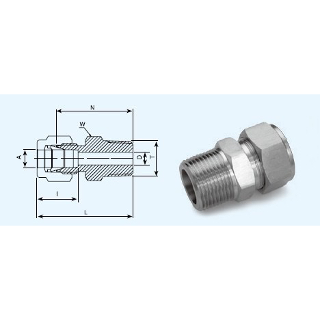 Male connector 1/2 NPT X 1/2 OD (ข้อต่อสแตนเลส 316L)