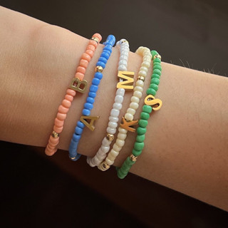 14K gold plated letter charm beaded bracelet