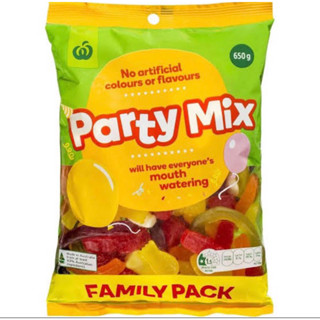 นำเข้าจากออสเตรเลีย🇦🇺เยลลี่รสผลไม้ Woolworth party mix jelly &amp; Snakes jelly 650g.