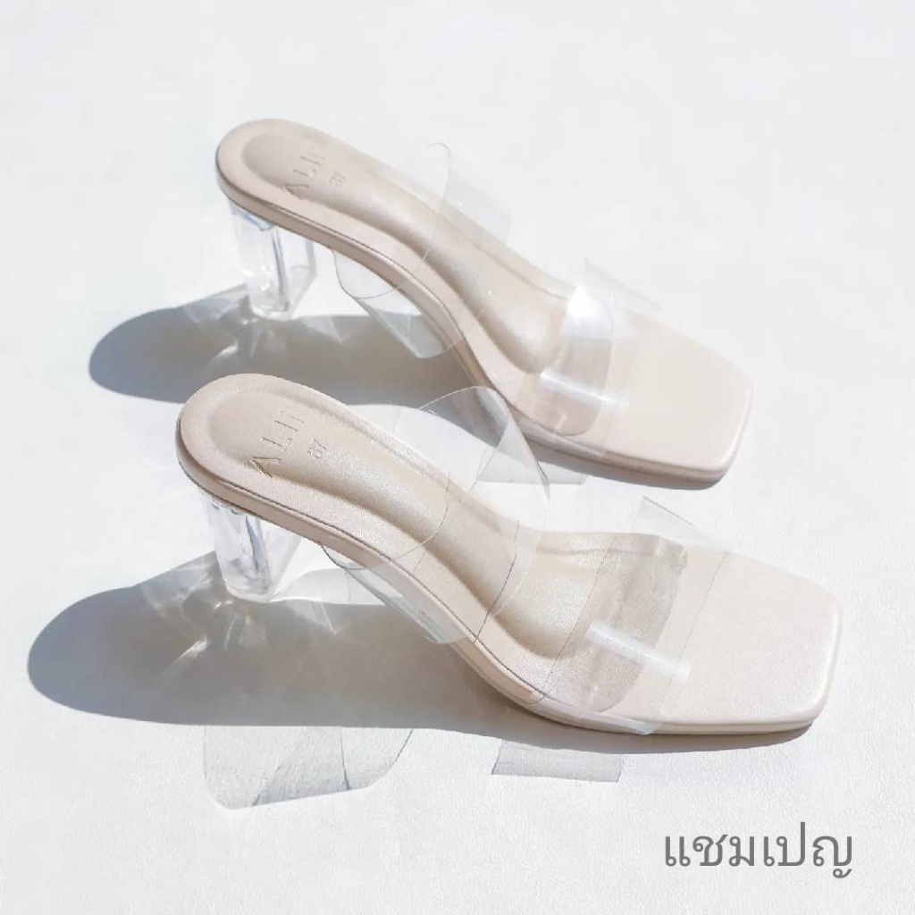 ALIN BRAND รองเท้าส้นแก้ว สูง 3 นิ้ว สายใสไม่บาดเท่า วัสดุคุณภาพ