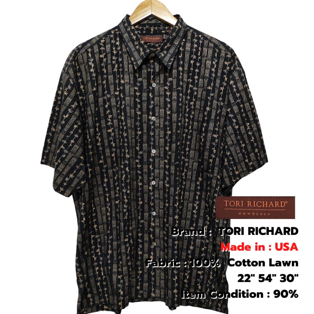 เสื้อฮาวายUSAแท้100% Tori Richard อก 54" Cotton Lawn เสื้อเชิ้ตฮาวายวินเทจไซส์ใหญ่ มือสอง สภาพดีมาก / Used Hawaii Shirt