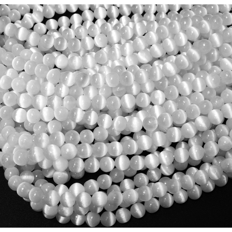 1 St AAAA Natural Selenite 6mm 8mm 10mm Round Beads High Quality Real Genuine Natural Cat's Eye Selenite 15.5