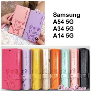 เคสหนังฝาพับ Samsung Galaxy A14 5G A34 5G A54 5G A22 4G /A22 5G แมว Domicat เคสฝาพับ มีช่องใส่นามบัตร