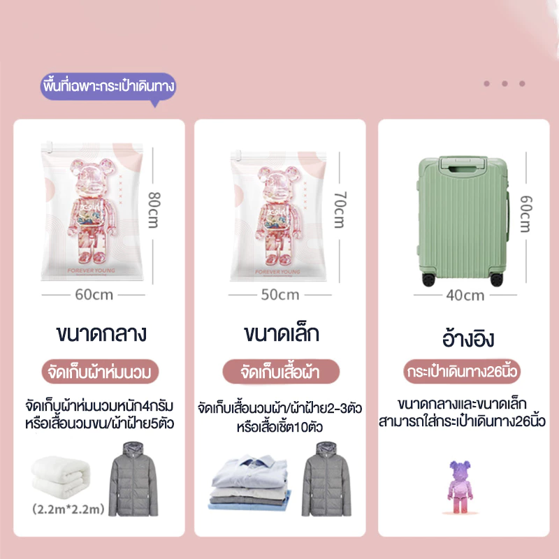 🥳ถุงสูญญากาศ จัดเก็บเสื้อผ้าผ้านวมเป็นระเบียบ ถุงเก็บผ้านวมมีจุกวาวล์ซิปล็อค2ชั้น ถุงประหยัดพื้นที่จัดเก็บ ลายแบร์บริค🥳 thumbnail 6