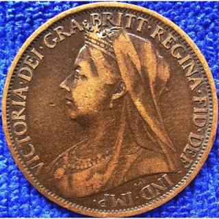 เหรียญ​อังกฤษ​อายุ​100​กว่า​ปี​ UK 1 Penny,(ยุค​ Victoria), #​1322T, ใช้แล้ว