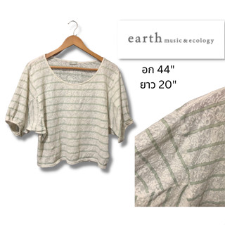 Earth music &amp; ecology เสื้อโอเวอร์ไซส์ตัวสั้น ผ้าลูกไม้ลายทาง ครีม-เขียว