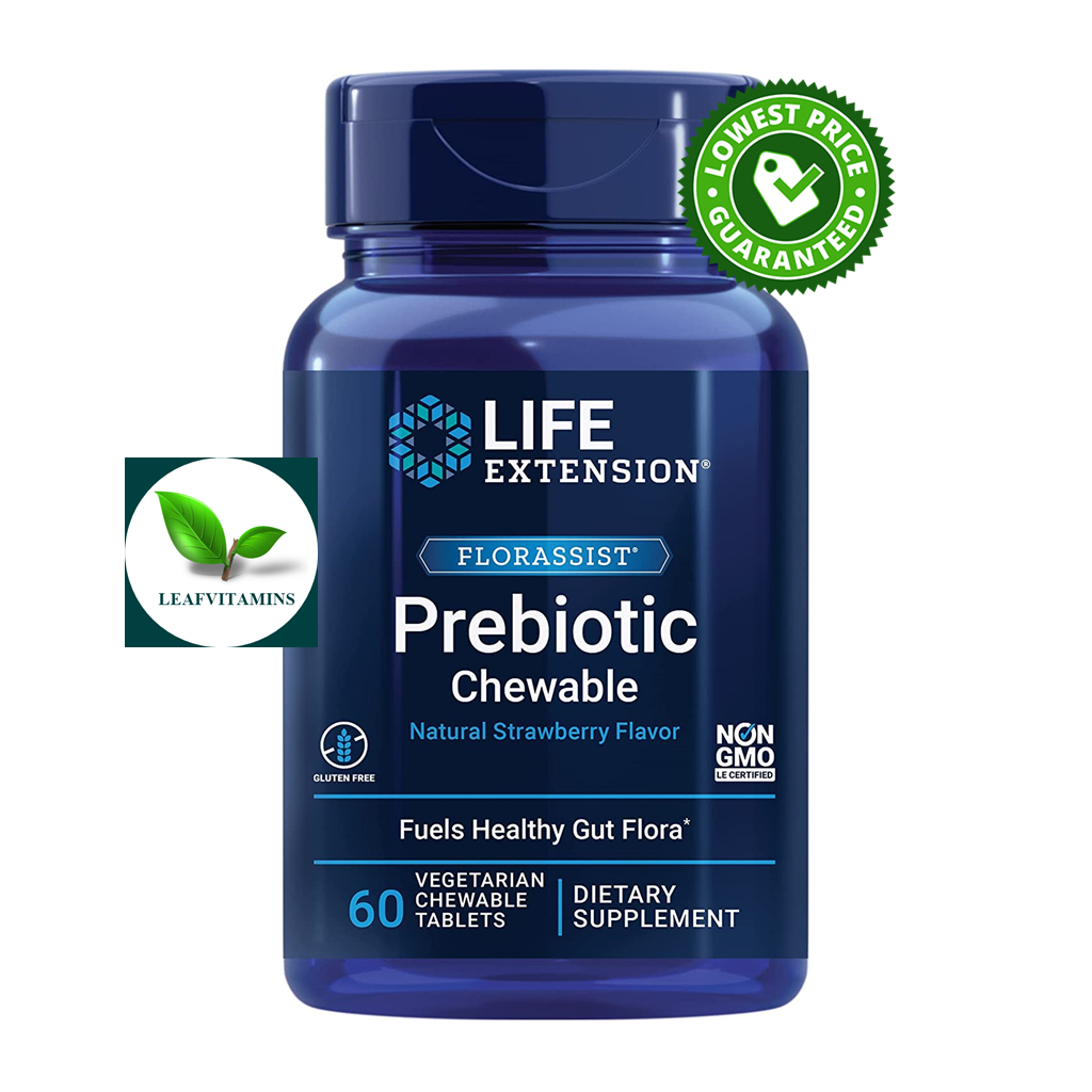 Life Extension FLORASSIST Prebiotic Chewable (Strawberry) / 60 Vegetarian Chewable Tablets