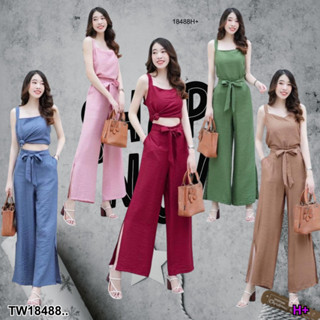 👗Pfashion [ส่งไวมาก🚛] P18488 Set 2 ชิ้น เสื้อสายเดี่ยว ทรงปล่อย + กางเกงขายาว ผ่าขา ..