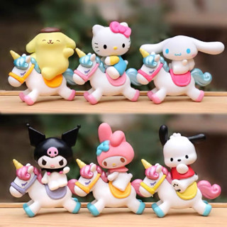 เซ็ต 6 โมเดล ซานริโอ ซานริโอ้ sanrio my melody kitty มายเมโลดี้  คุโรมิ ทาโบะ unicorn ยูนิคอร์น tabo