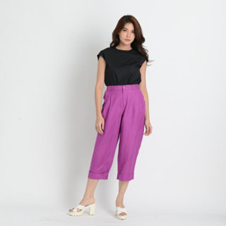 C&amp;D Linen Pants ขาสี่ส่วนสีม่วง เนื้อผ้าลินินพรีเมี่ยม (CZTBDV)