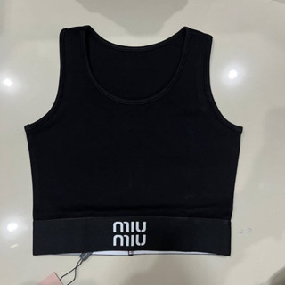 MIU MIU CLASSIC ELASTIC LOGO BAND CROP VEST IN BLACK เสื้อกล้ามครอป แบรนด์มิวมิว สีดำคลาสสิค