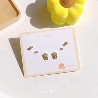 earika.earrings - gold twin bloomish set เซ็ตต่างหูดอกไม้ก้านเงินแท้ชุบทอง คนแพ้ง่ายใส่ได้
