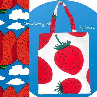 กระเป๋า Tote bag ลาย strawberry  ผ้านิ่มลื่น