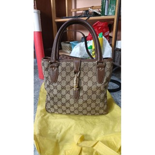 Gucci Brown Gg Canvas Piston Lock Tote มือสองของแท้