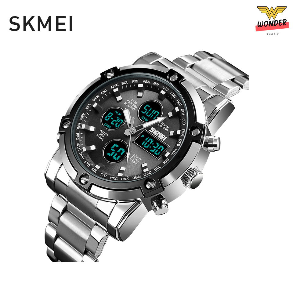 ส่งจากไทย 🔔 SKMEI 1389 แท้ 100% นาฬิกาข้อมือผู้ชาย สายสแตนเลส กันน้ำ 2 ระบบ มีเก็บเงินปลายทาง