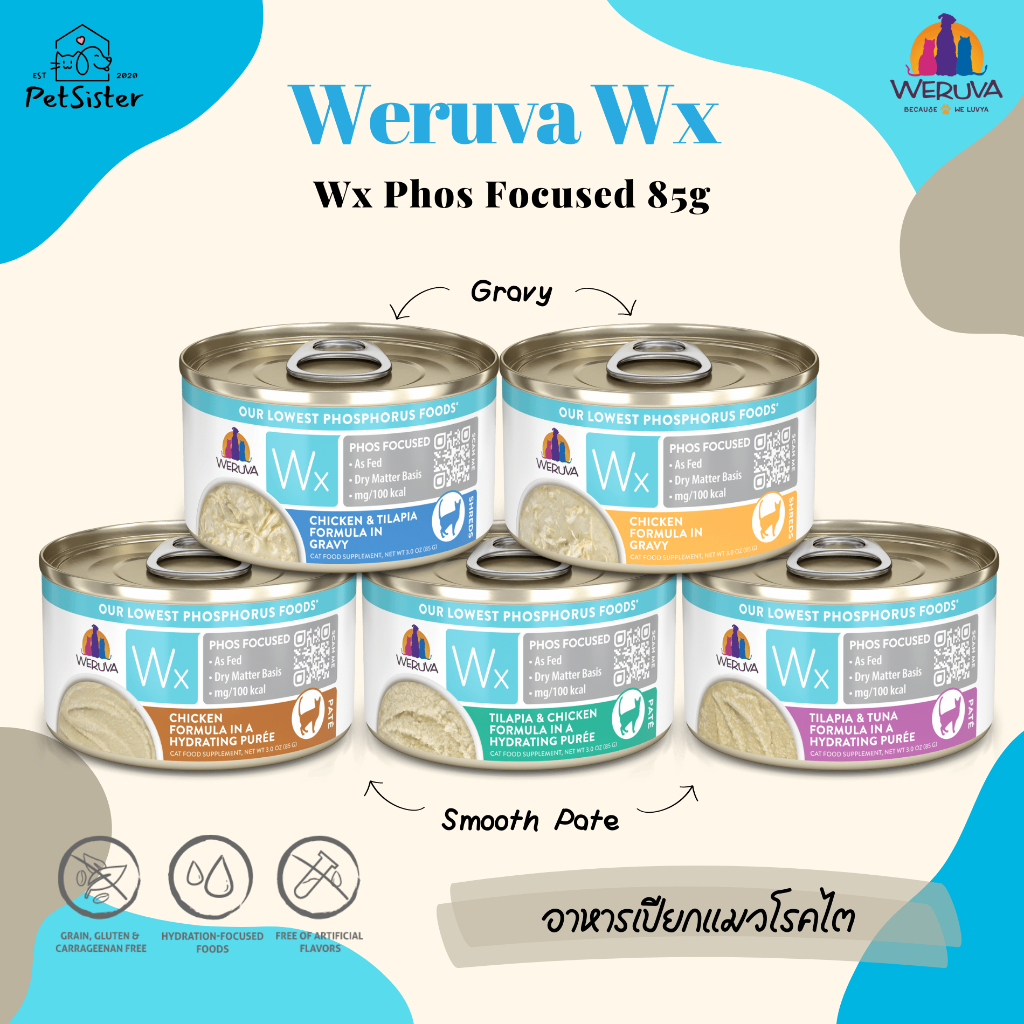 🐱Weruva Wx Phos Focused Cat Wet Food 85g อาหารเปียกแมวโรตไตเกรดพรีเมี่ยม x Petsister