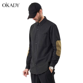 OKADY เสื้อเชิ้ตผู้ชาย เสื้อแจ็กเก็ตแขนยาวลําลอง ผ้าไฟเบอร์คุณภาพสูง ทรงหลวม สไตล์ญี่ปุ่นเรโทร สําหรับผู้ชาย