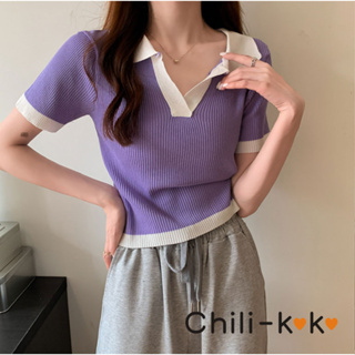 Chili_k❤️k❤️✨พร้อมส่ง✨เสื้อคอปกแขนสั้นไหมพรม เสื้อครอปไหมพรมคอปกแขนสั้น ผ้านิ่มใส่สบายมาก ผ้านิ่มใส่สบาย 81011