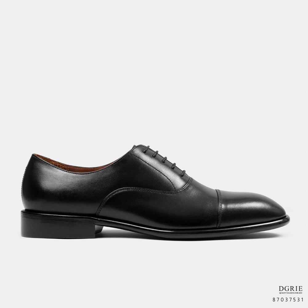 DGRIE Black Round Cap Toe Oxford Shoes-รองเท้าหนังสีดำ