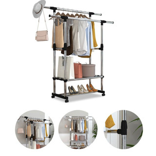 Clothes Hanger ราวแขวนเสื้อผ้าเอนกประสงค์ สแตนเลสมีชั้นวาง 2ชั้น 72x42x145cm RT1904319