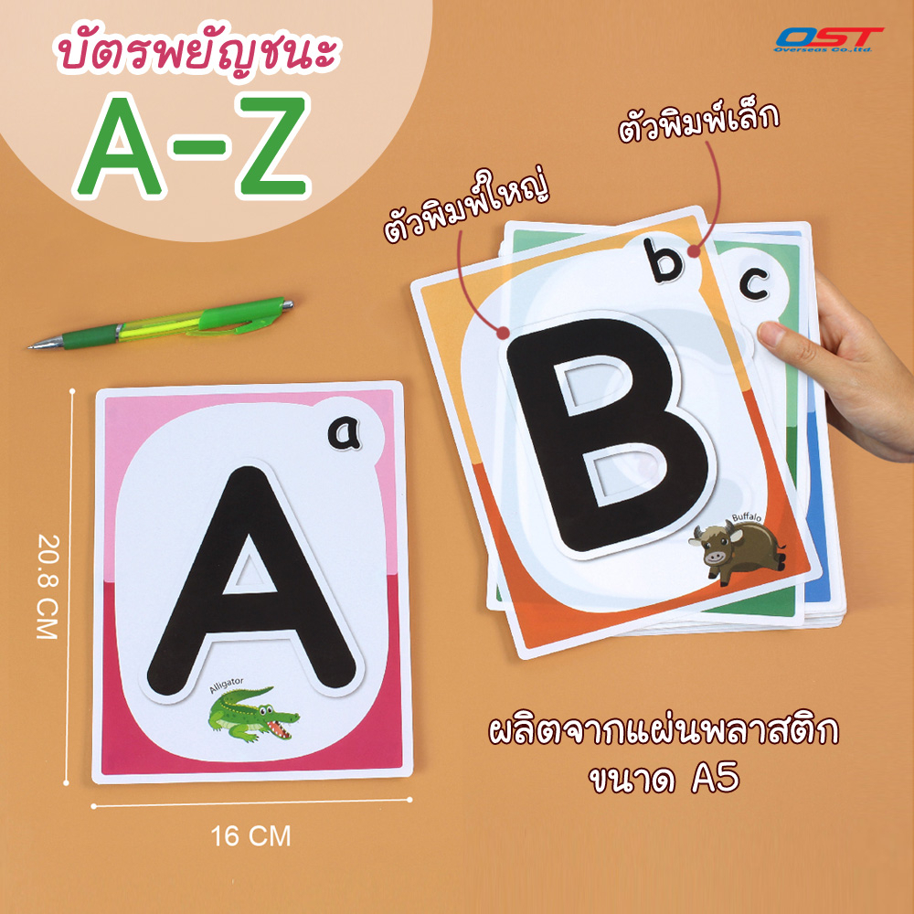 บัตรคำ Flashcards ชุด A-Z ขนาด A5(16x20.8ซม.) แผ่นอักษรภาษาอังกฤษ บัตรทำจากพลาสติก 26 ใบ/ ET-338