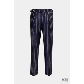 Dark Navy blue linen stripes 2cm gun buckle N/W pants-กางเกงสีกรมลายทาง