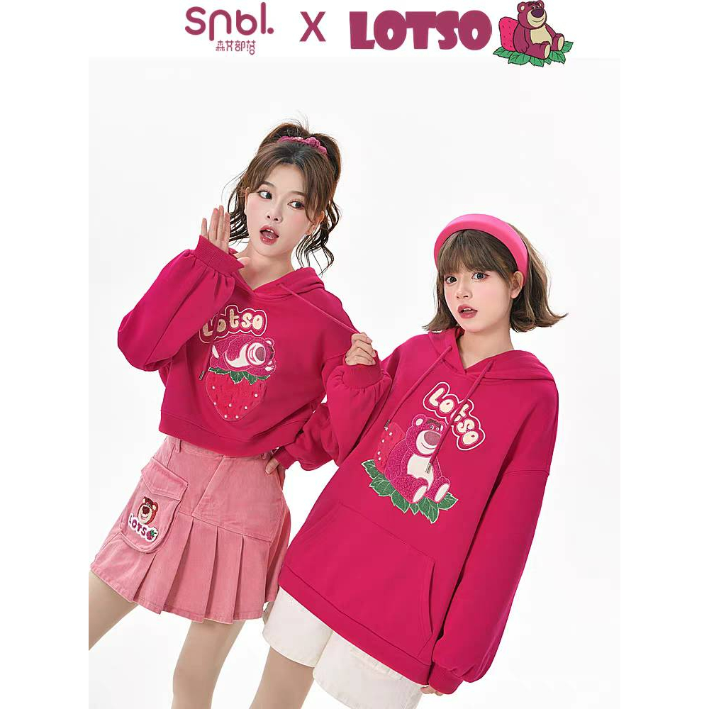 [พร้อมส่ง L]Snbl x Lotso เสื้อฮู้ดแบบสวมล็อตโซ่ สีชมพู