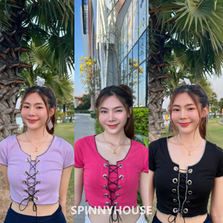 🌈Spinnyhousestudio🌈 เสื้อครอปต่อแขนตุ๊กตา แต่งด้วยรอยเชือกตาไก่ สายฝอต้องไม่พลาด ปาดถัก ตาไก่ C502B