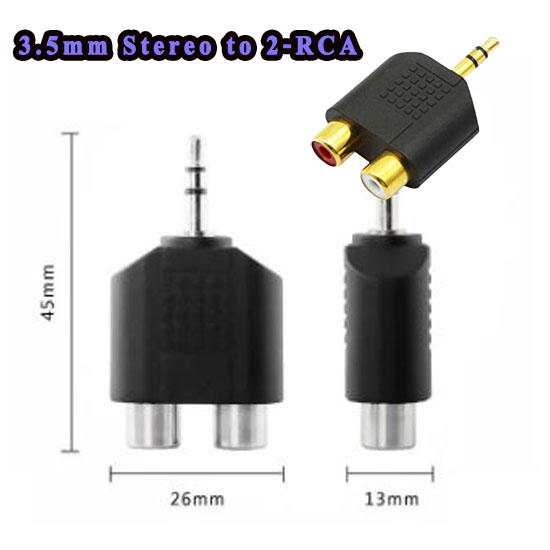 อะแดปเตอร์แปลงหัวต่อสายสัญญาณ Gold Plated 3.5mm Stereo to 2-RCA Male to Female Adapter, Audio Splitter Adapter, Dual RCA