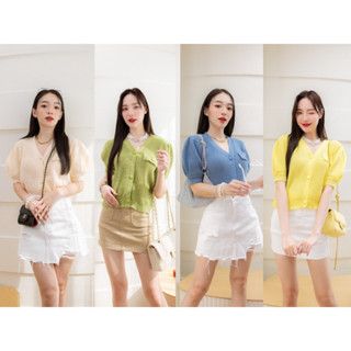 Dewishes 💛💙 Knitted V Blouse Korea Style เสื้อแขนพองไหมพรม เกาหลี