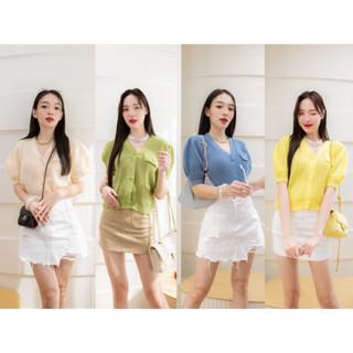 Dewishes 💛💙 Knitted V Blouse Korea Style เสื้อแขนพองไหมพรม เกาหลี