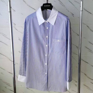 CELINE TRIOMPHE EMBROIDERED OVERSIZED SHIRT IN STRIPED BLUE เสื้อเชิ้ตคอปกแขนยาว แบรนด์ซีลีน